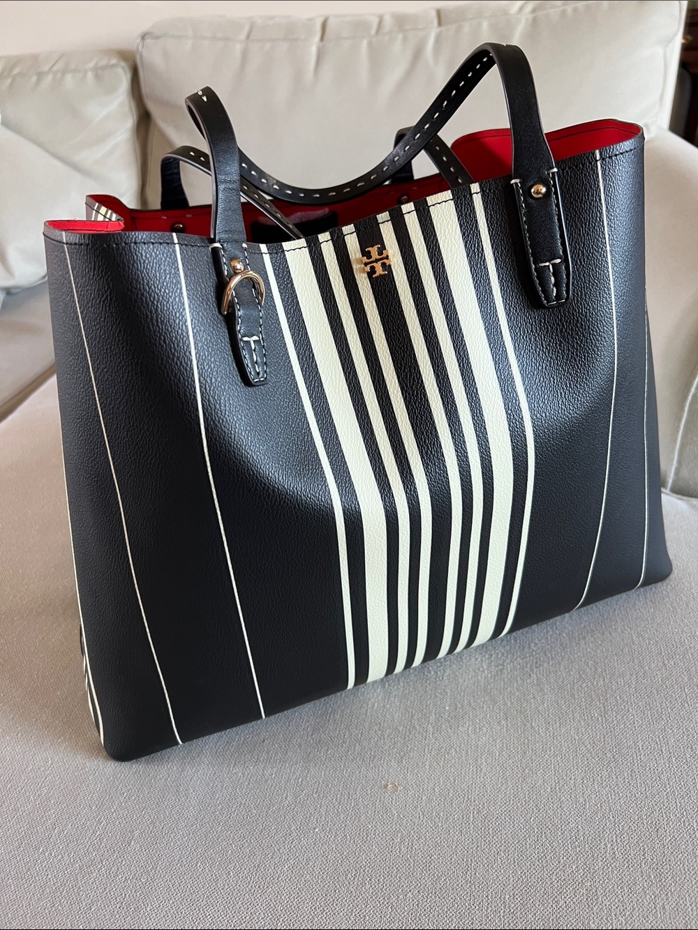 Rare Tory Burch Kerrington Square Tote Bold Stripe